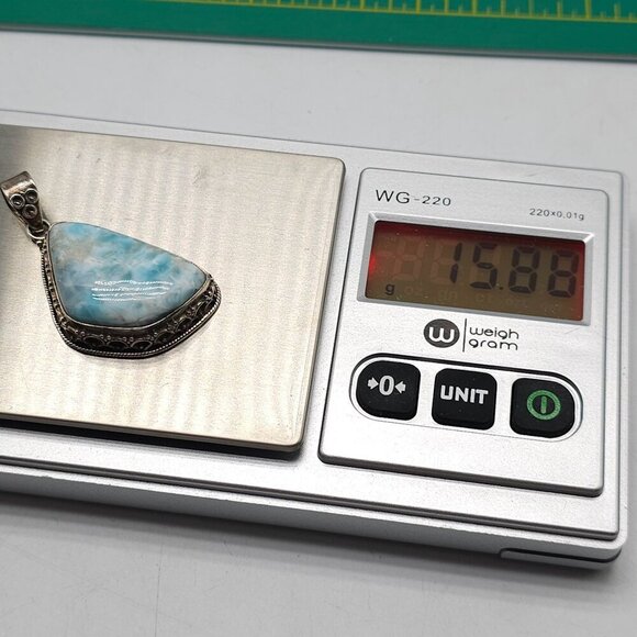 Blue Larimar Sterling Silver Pendant Vintage Dominican 15.88g - Picture 7 of 7